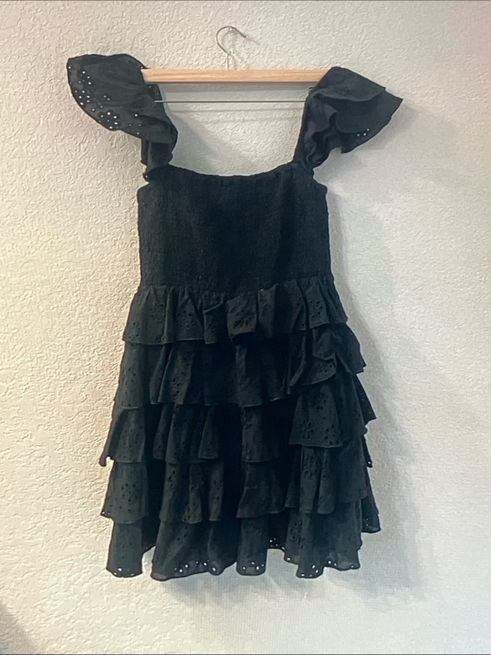 Girls Black Ruffled Eyelet Dress